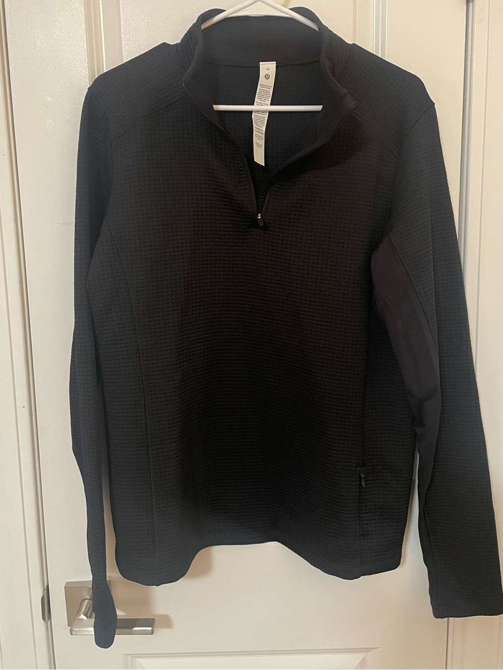 lululemon Waffle-Knit Black Quarter-Zip Long Sleeve Pull Over Top